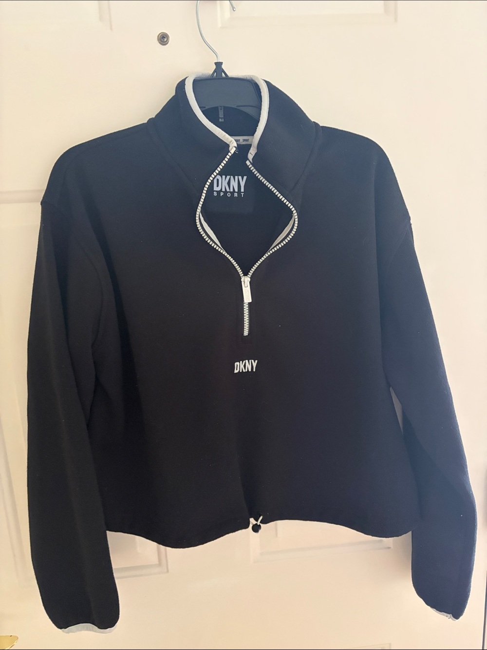 DKNY Black Half-Zip Funnel Neck Sweatshirt with Contrast Trim